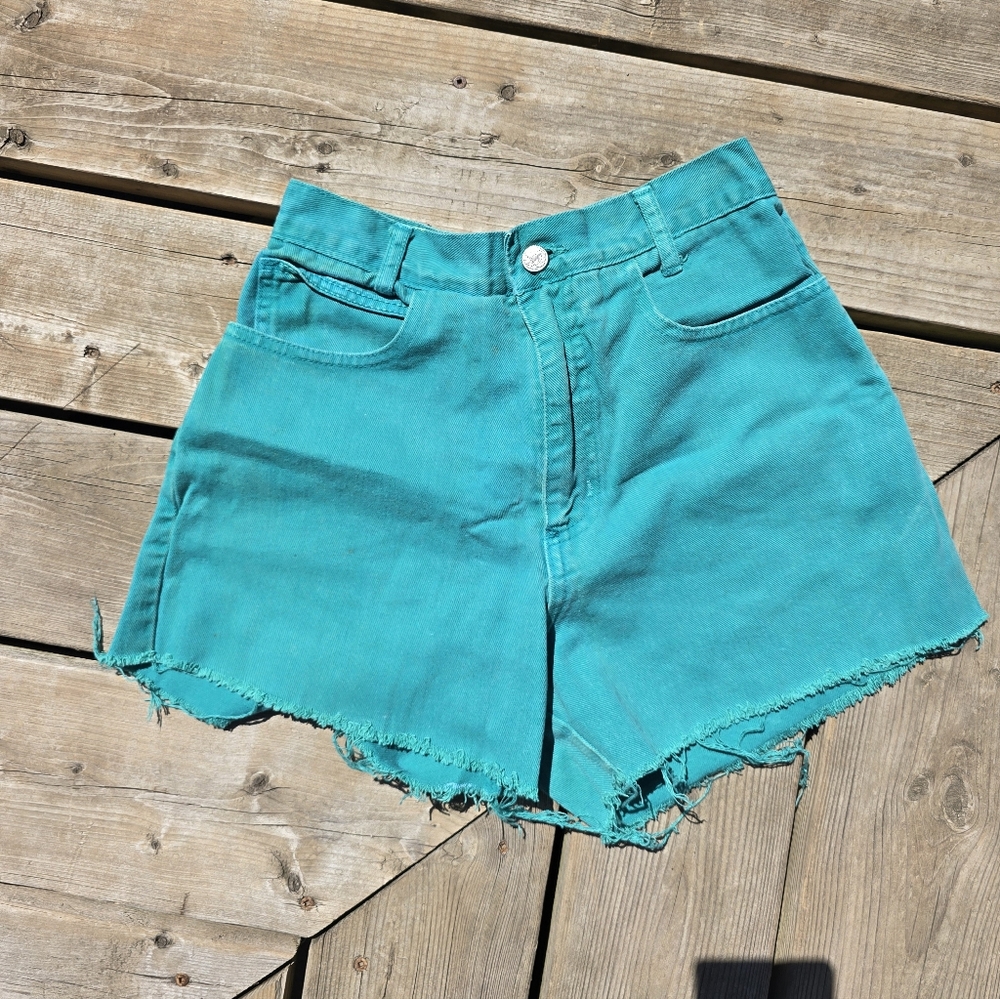 Teal High Waisted Jean Shorts